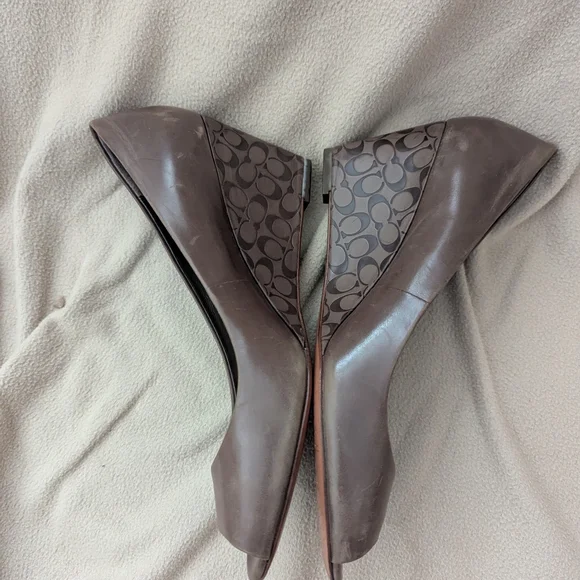 Coach Brown Peep-Toe Wedge Heels - Picture 4 of 6